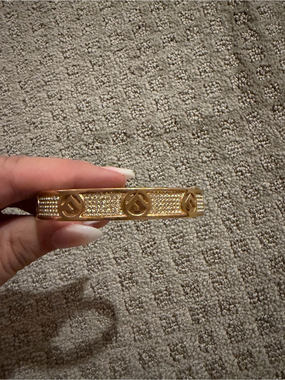 Fendi Gold Logo Pavé Bangle Bracelet